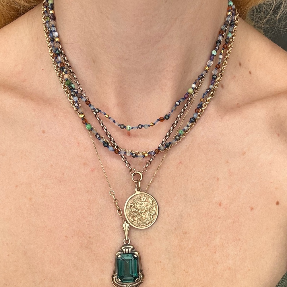 Extra long hand made hand knotted mixed gemstone necklace double layer wrap - Picture 6 of 13